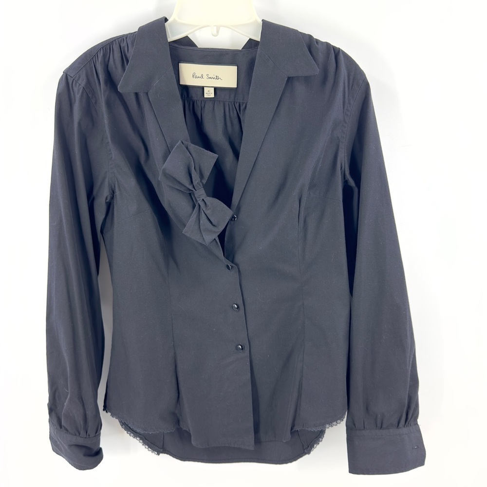 Paul Smith Italy Button Up Blouse Top Womens Small Bow Lace Witchy Whimsy Goth